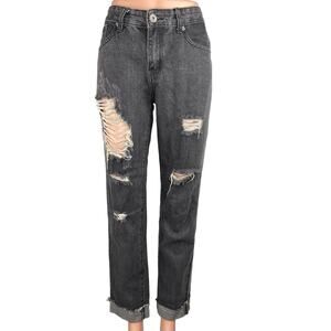 Liquor N Poker Black Raw Hem Mid Rise Distressed Straight Ankle Denim Jeans 10